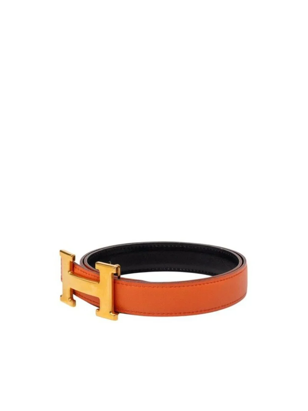 Hermes Constance Belt Reversible Buckle Orange Black Gold Box Calf Swift